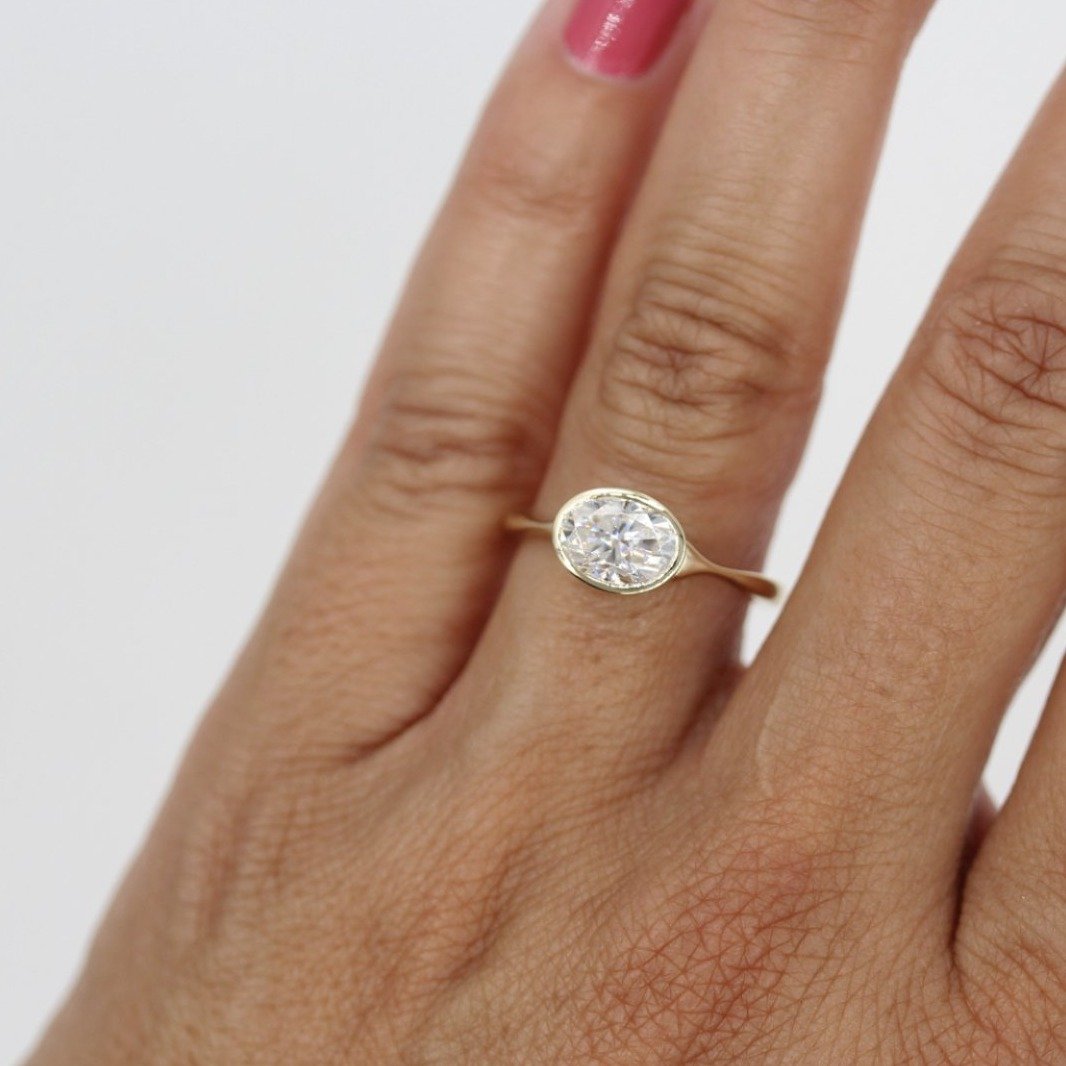 1.5ct Oval Cut East-West Moissanite Diamond Solitaire Engagement Ring