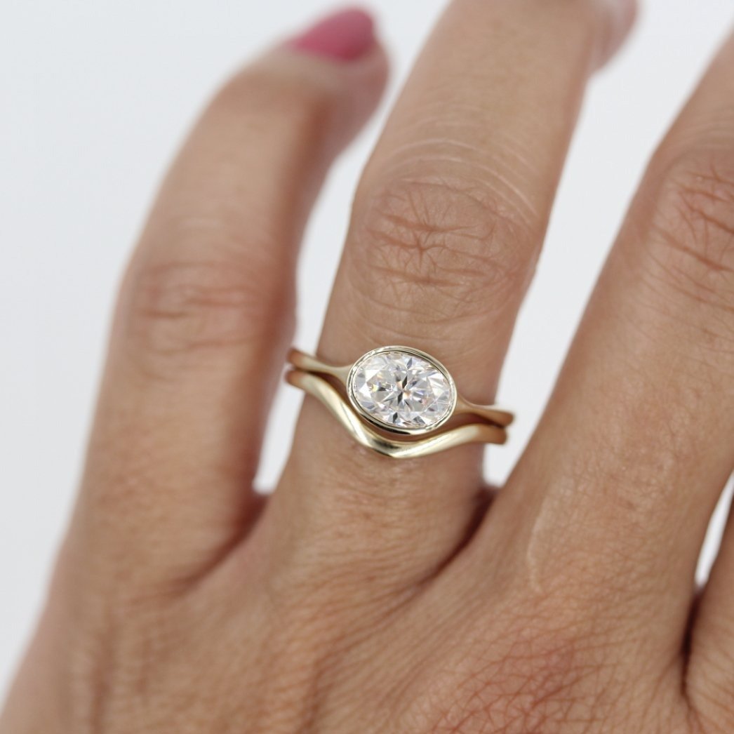 1.5ct Oval Cut East-West Moissanite Diamond Solitaire Engagement Ring