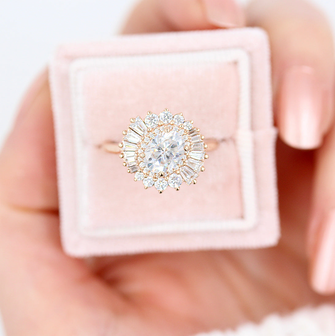 1.15ct Oval Cut Cluster Moissanite Diamond Engagement Ring