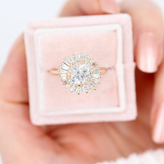 1.15ct Oval Cut Cluster Moissanite Diamond Engagement Ring