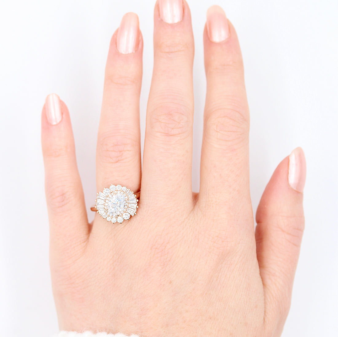 1.15ct Oval Cut Cluster Moissanite Diamond Engagement Ring