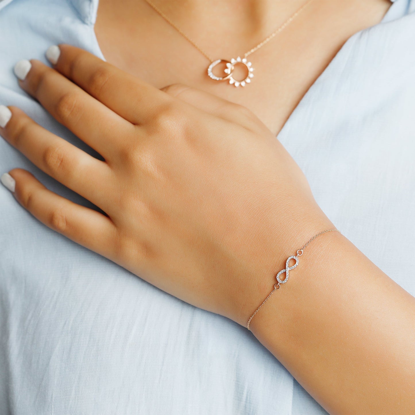 0.09ct Round Cut Infinity Moissanite Diamond Bracelet For Women