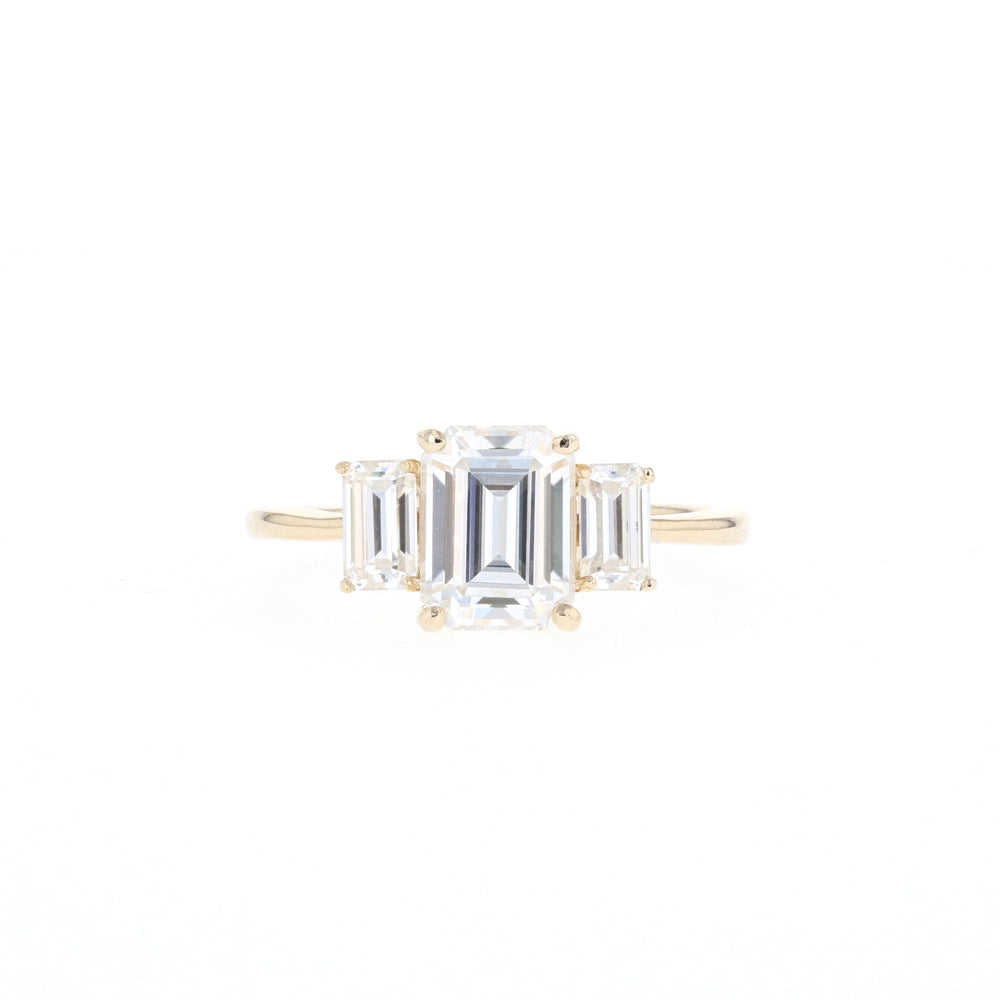 1.70CT Emerald Cut Moissanite Three Stone Diamond Engagement Ring