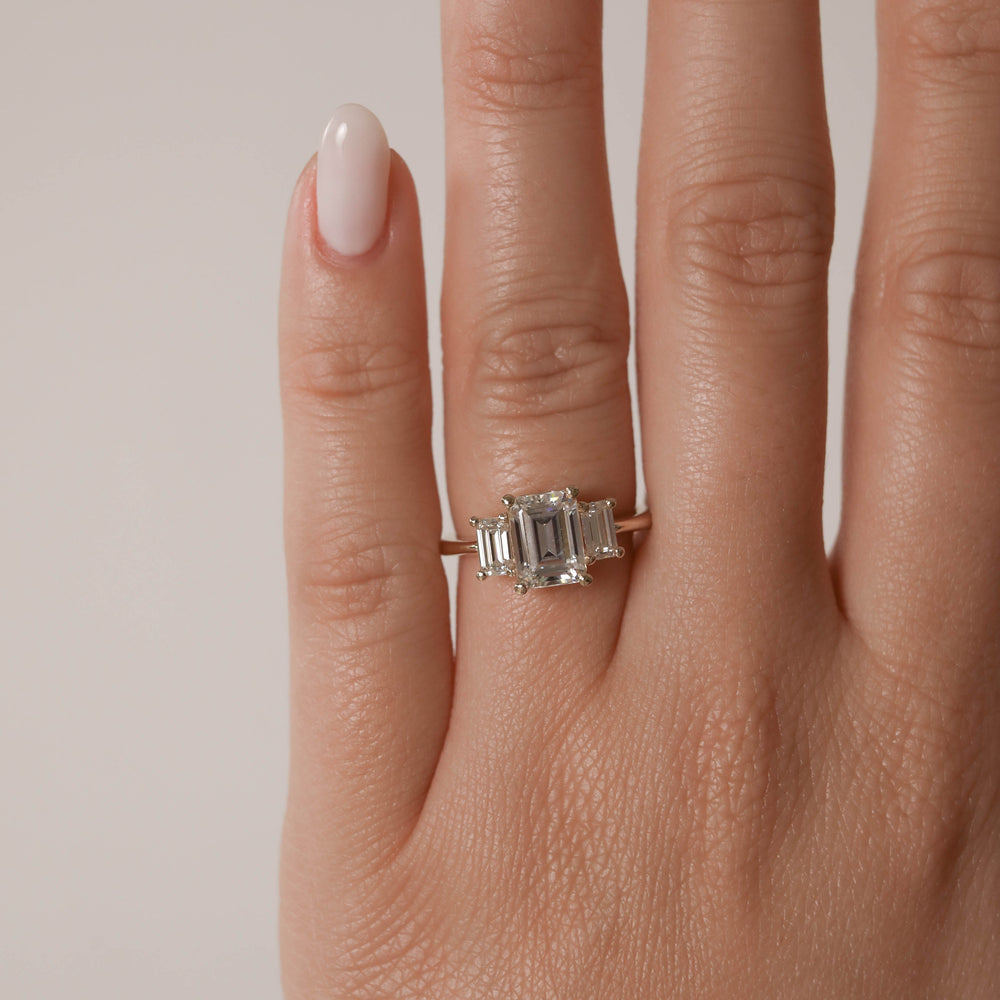 1.70CT Emerald Cut Moissanite Three Stone Diamond Engagement Ring