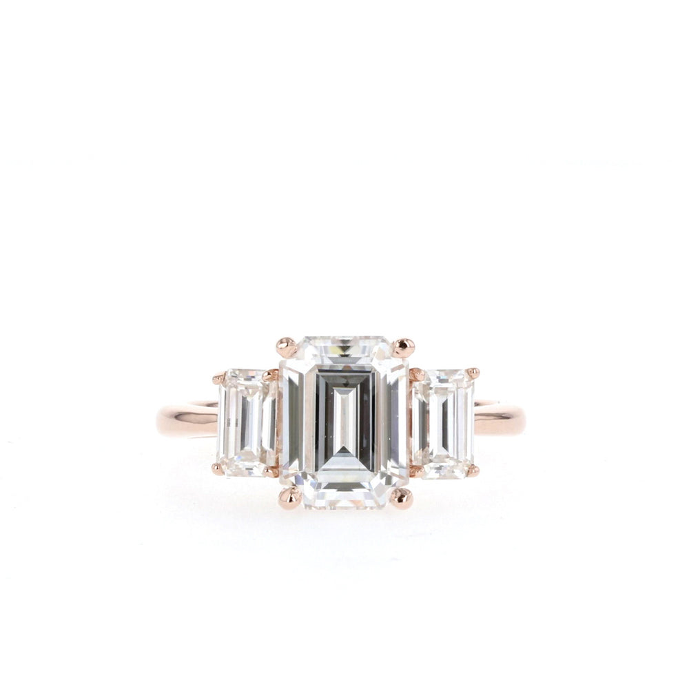 1.70CT Emerald Cut Moissanite Three Stone Diamond Engagement Ring