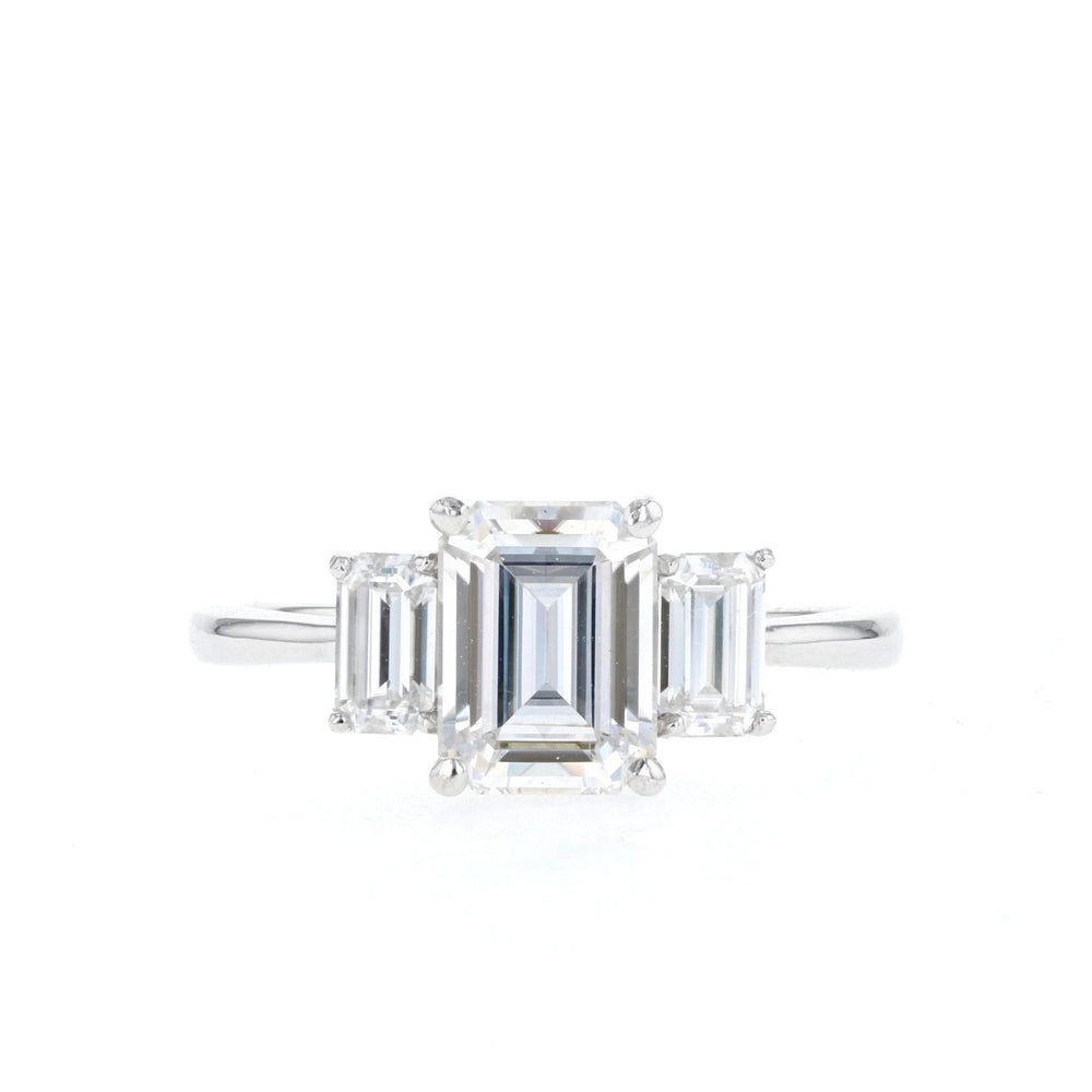 1.70CT Emerald Cut Moissanite Three Stone Diamond Engagement Ring
