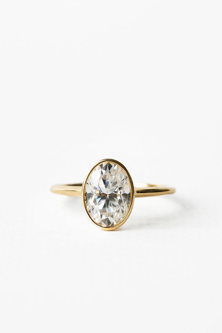 2.10 CT Oval Moissanite Bezel Solitaire Engagement Ring