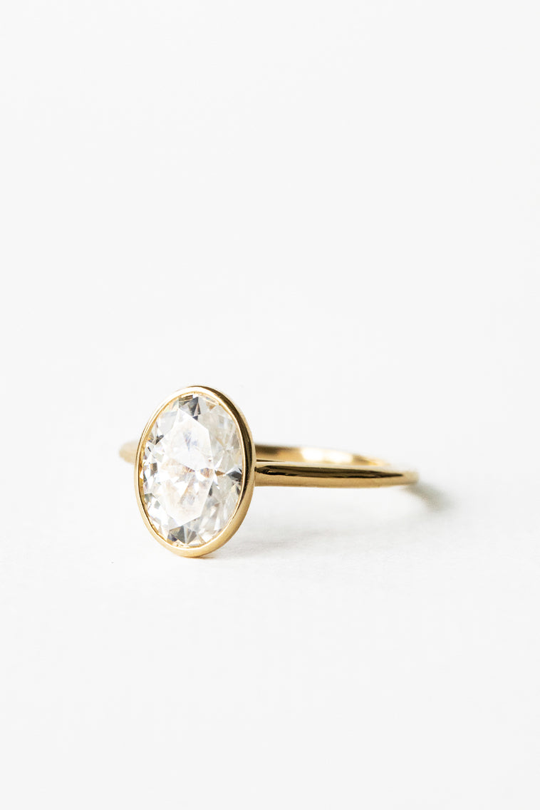 2.10 CT Oval Moissanite Bezel Solitaire Engagement Ring