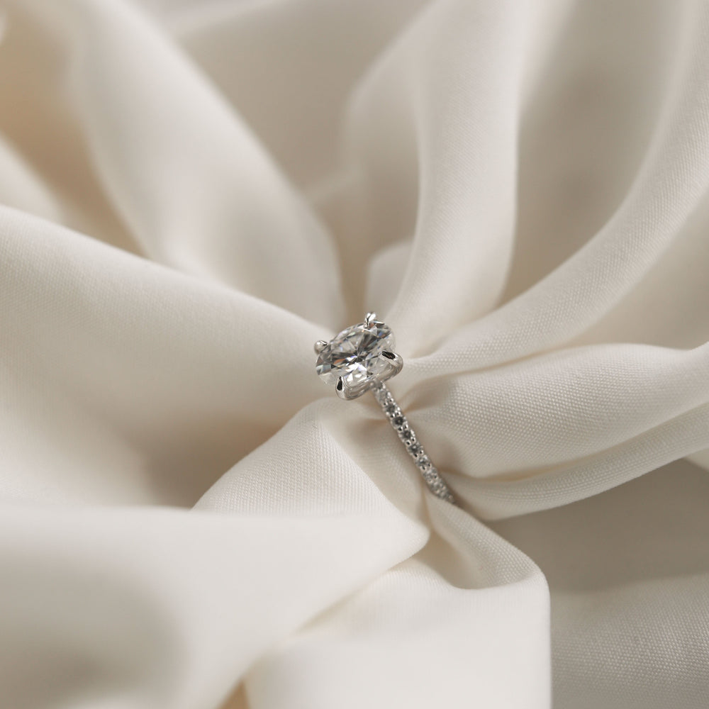 1.6ct Oval Cut Pave Moissanite Diamond Engagement Ring