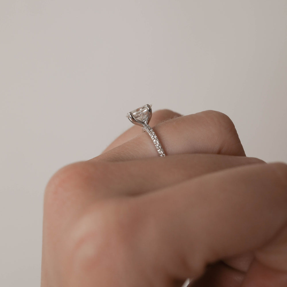 1.6ct Oval Cut Pave Moissanite Diamond Engagement Ring
