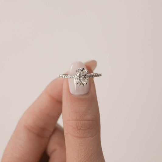 1.6ct Oval Cut Pave Moissanite Diamond Engagement Ring