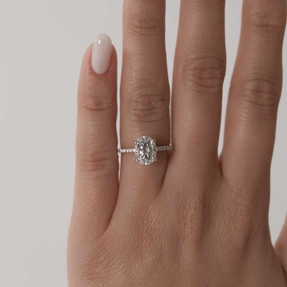 1.6ct Oval Cut Pave Moissanite Diamond Engagement Ring