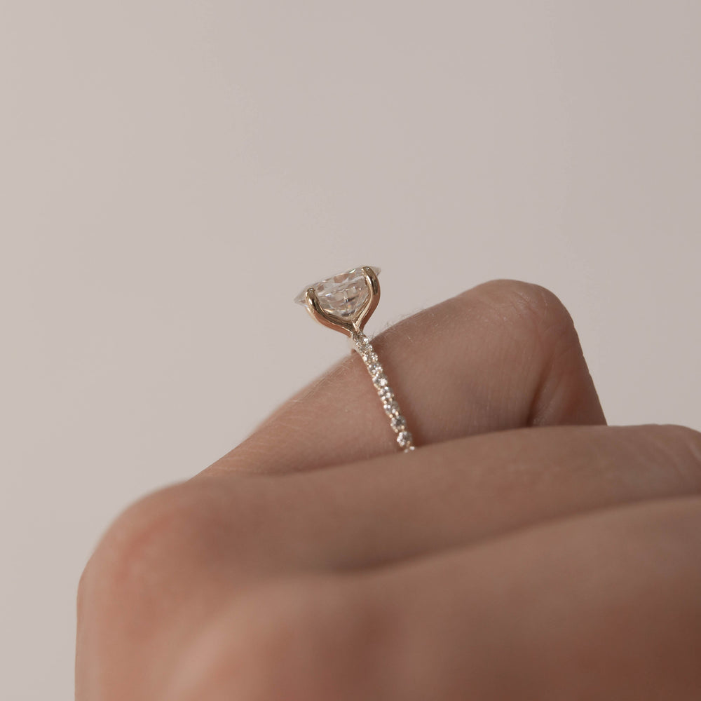 1.6ct Oval Cut Pave Moissanite Diamond Engagement Ring