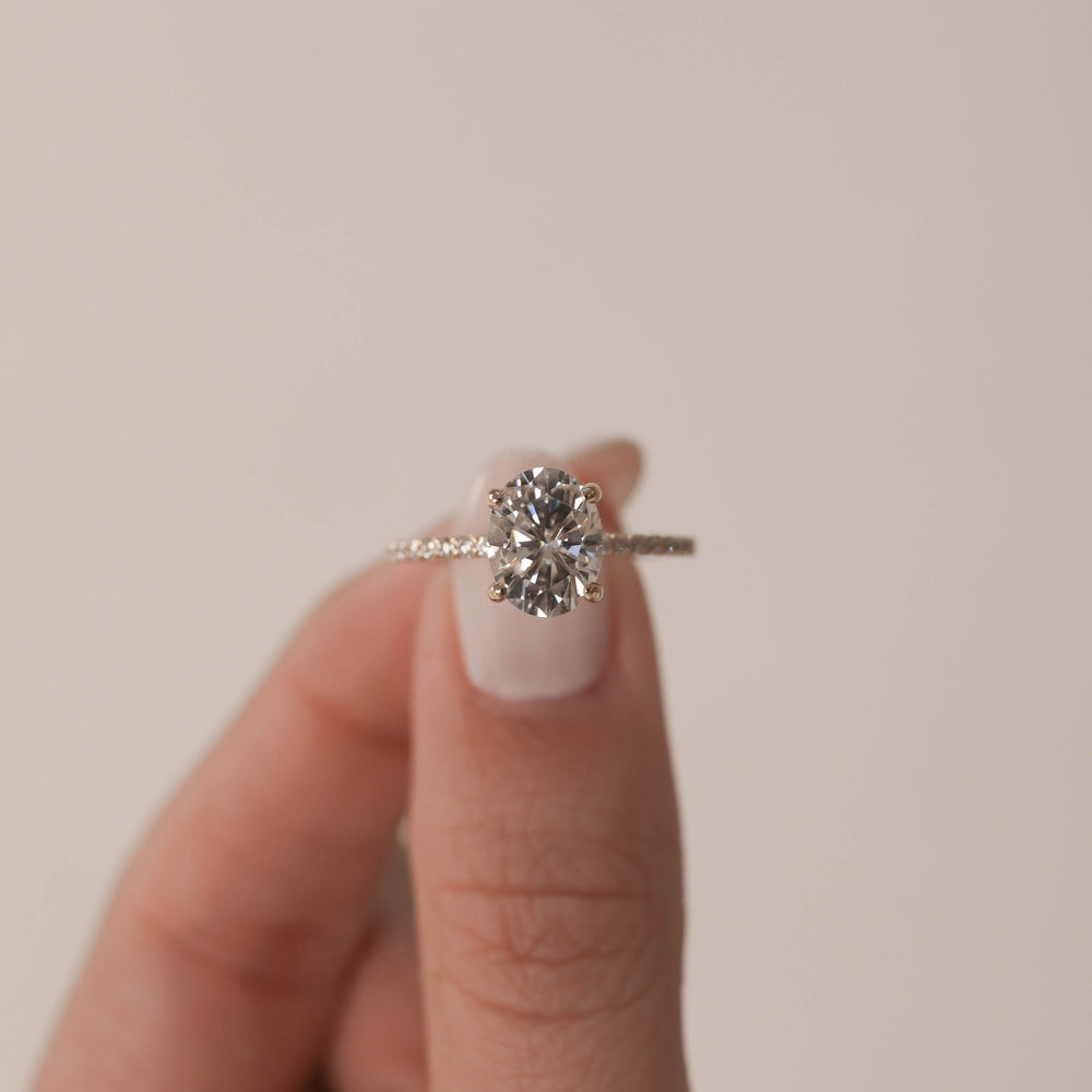 1.6ct Oval Cut Pave Moissanite Diamond Engagement Ring