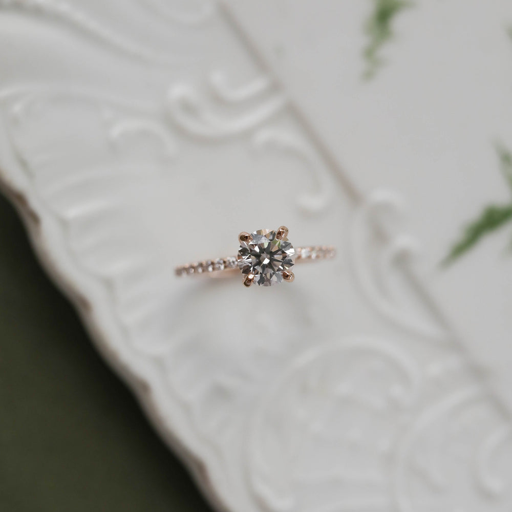 1.05CT Round Moissanite Pave Diamond Engagement Ring