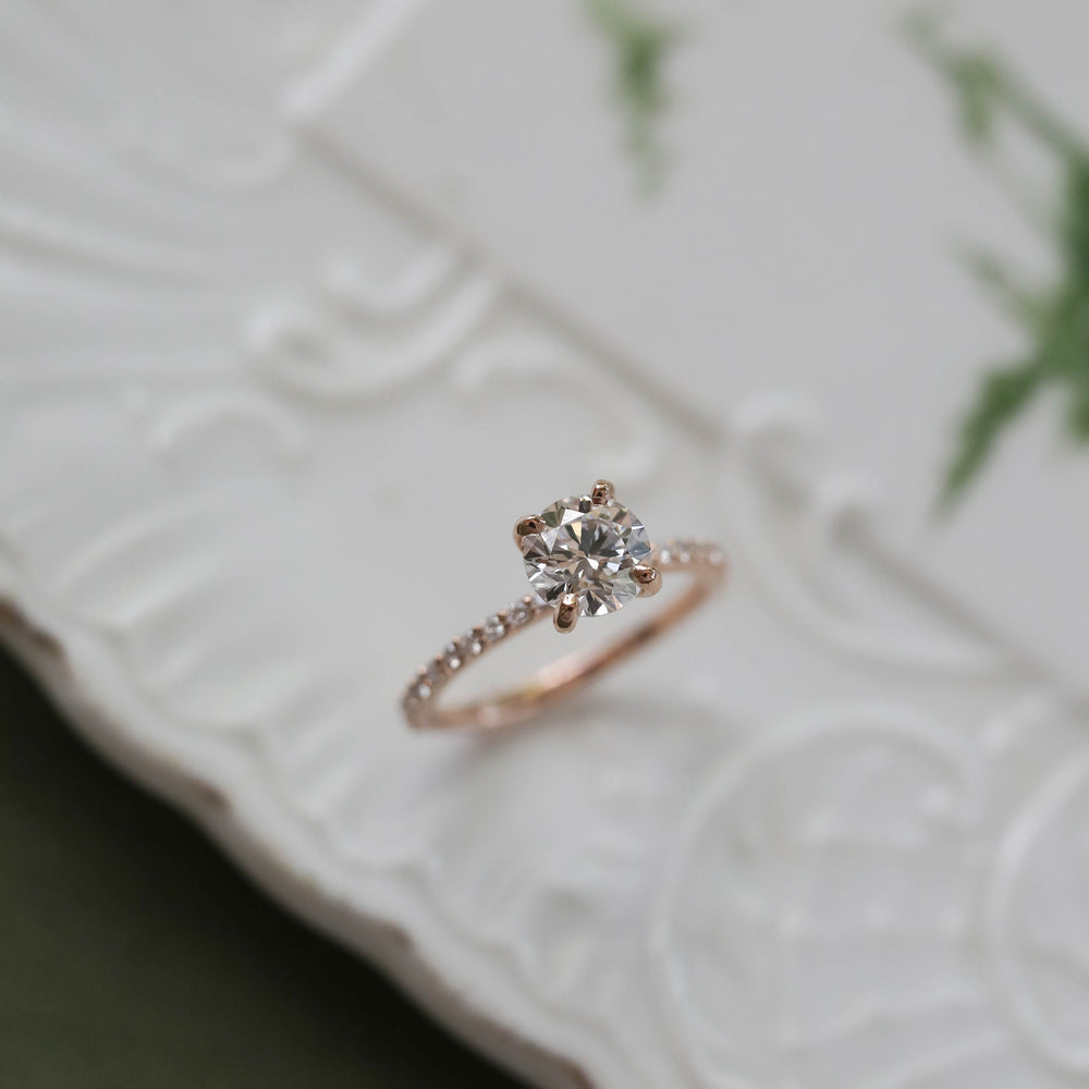 1.05CT Round Moissanite Pave Diamond Engagement Ring
