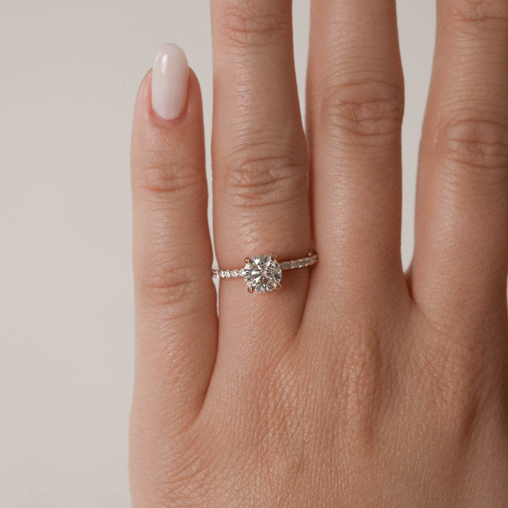 1.05CT Round Moissanite Pave Diamond Engagement Ring