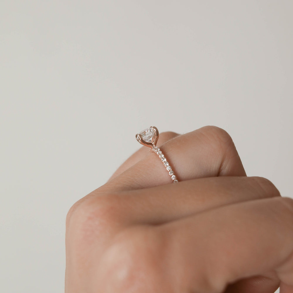 1.05CT Round Moissanite Pave Diamond Engagement Ring