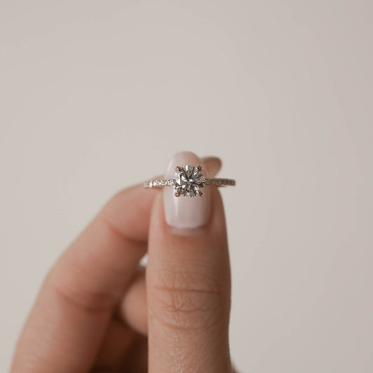 1.05CT Round Moissanite Pave Diamond Engagement Ring