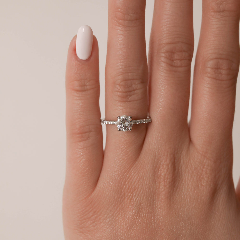 1.05CT Round Moissanite Pave Diamond Engagement Ring
