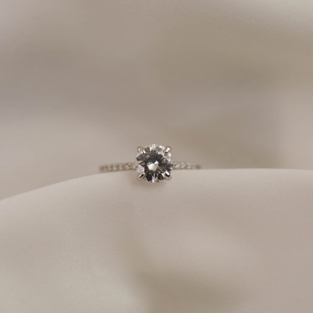 1.05CT Round Moissanite Pave Diamond Engagement Ring