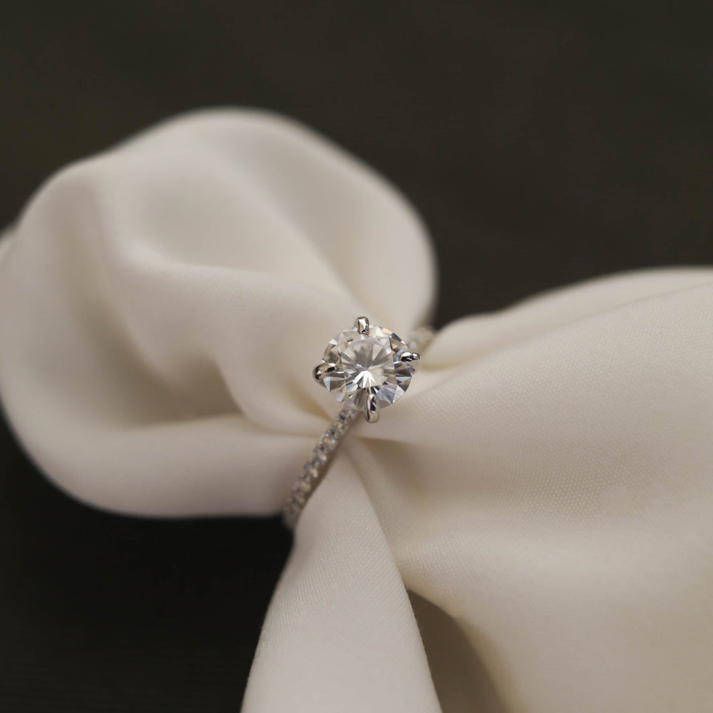 1.05CT Round Moissanite Pave Diamond Engagement Ring