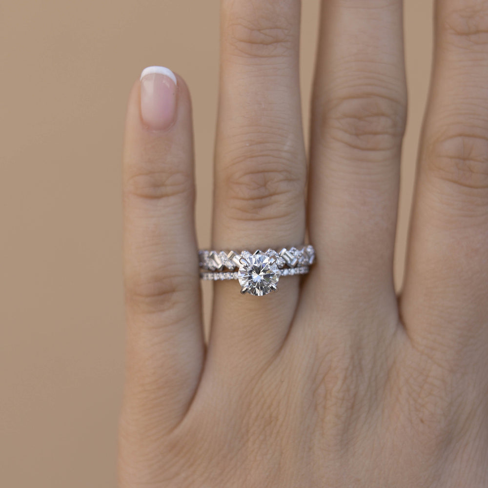 0.44ct Baguette And Round Moissanite Half Eternity Diamond Wedding Band
