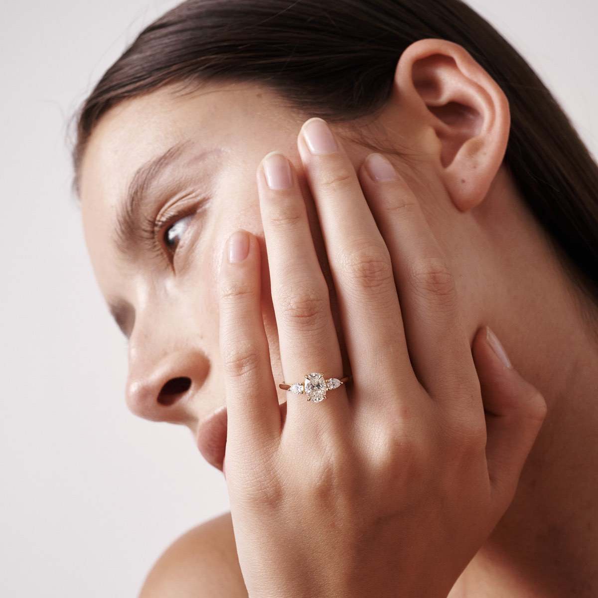 1.0 CT Oval Moissanite Three Stone Style Engagement Ring