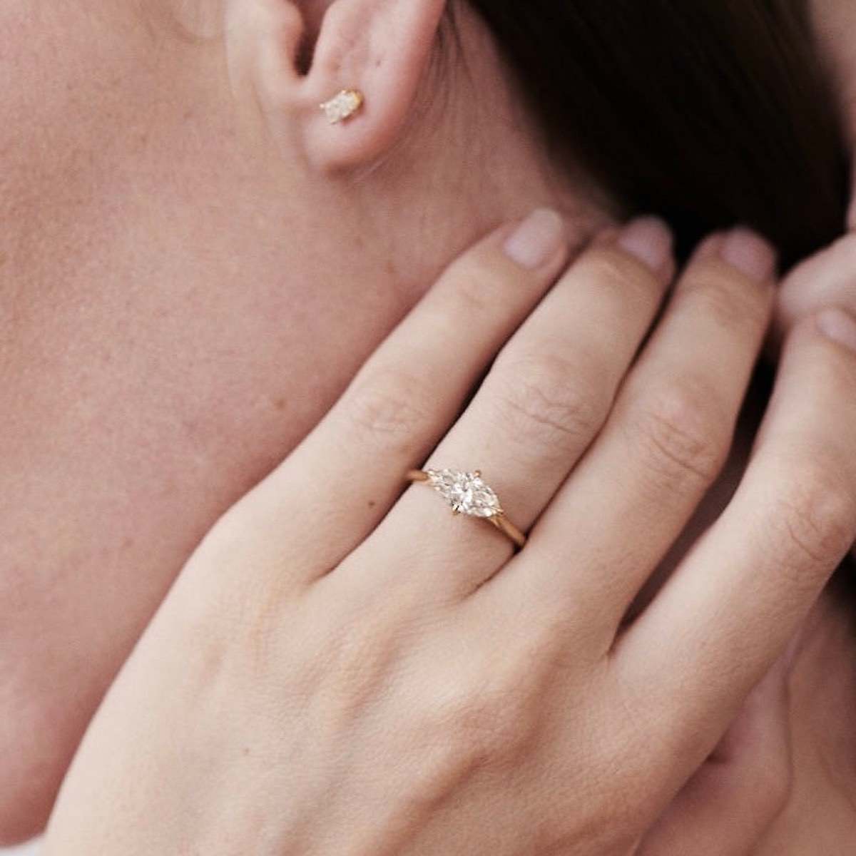 1.0 CT Marquise Moissanite Solitaire Engagement Ring