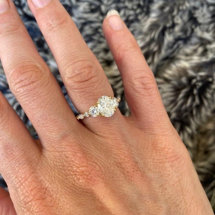 1.33CT Oval Cut Marquise Moissanite Engagement Ring in 14K Yellow Gold
