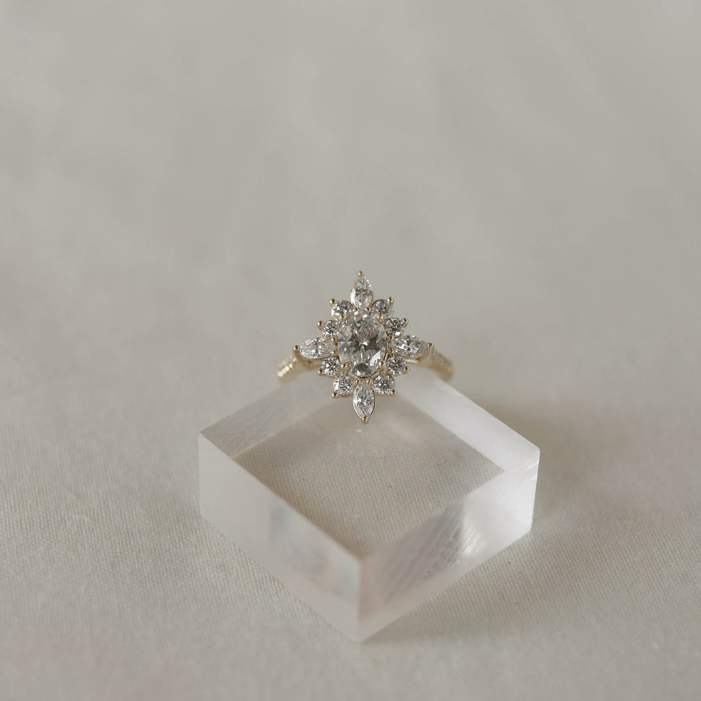 0.75ct Oval Cut Moissanite Cluster Diamond Engagement Ring