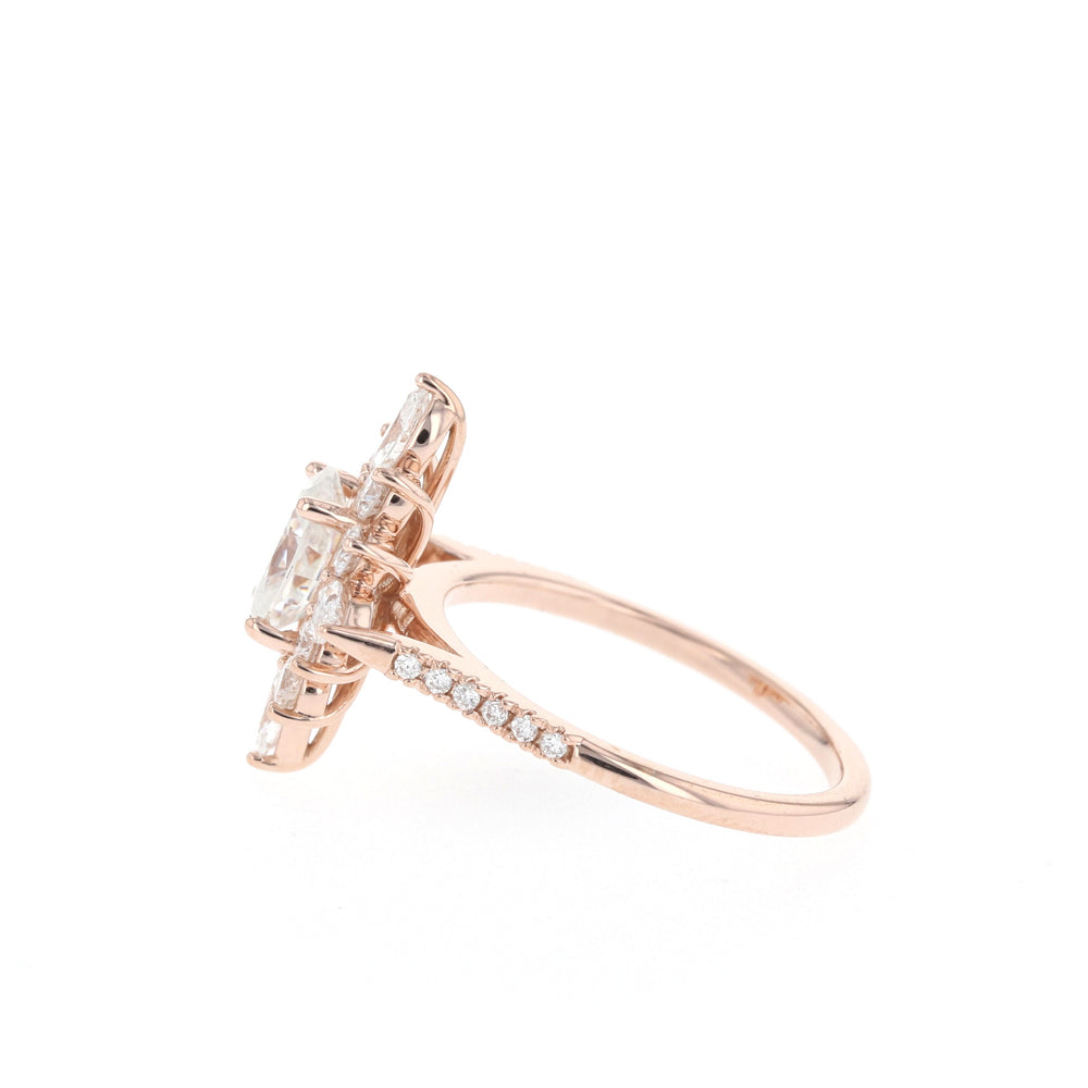 0.75ct Oval Cut Moissanite Cluster Diamond Engagement Ring