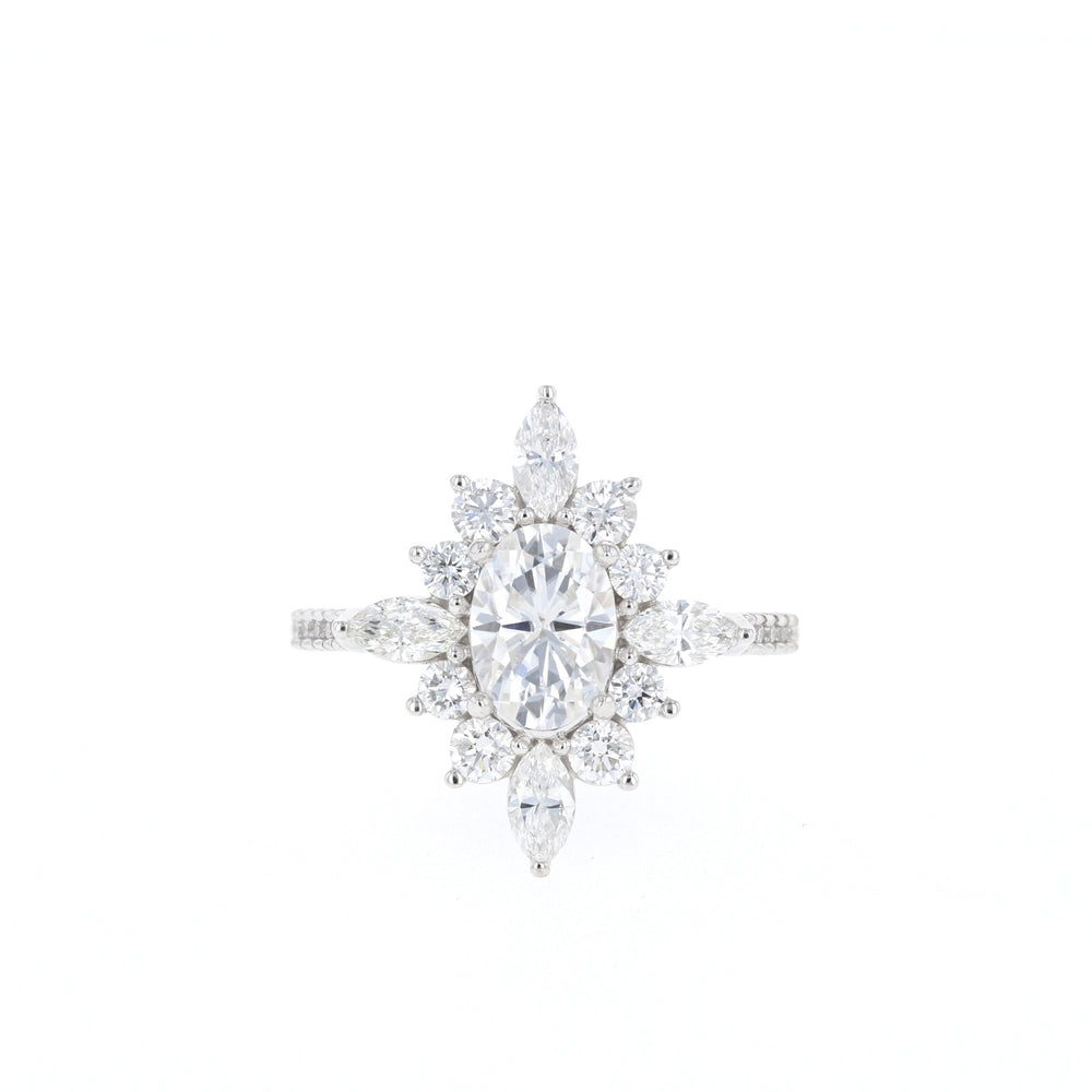 0.75ct Oval Cut Moissanite Cluster Diamond Engagement Ring