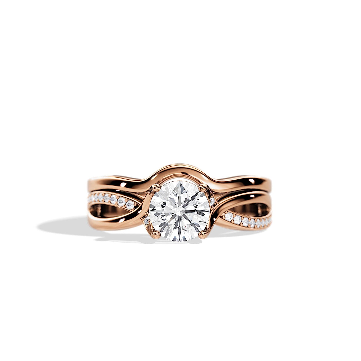1.0 CT Round Moissanite Spilt Shank Bridal Ring Set