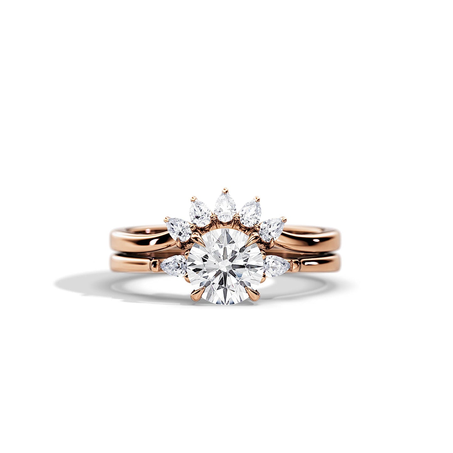 1.0 CT Round Moissanite Three Stone Bridal Ring Set