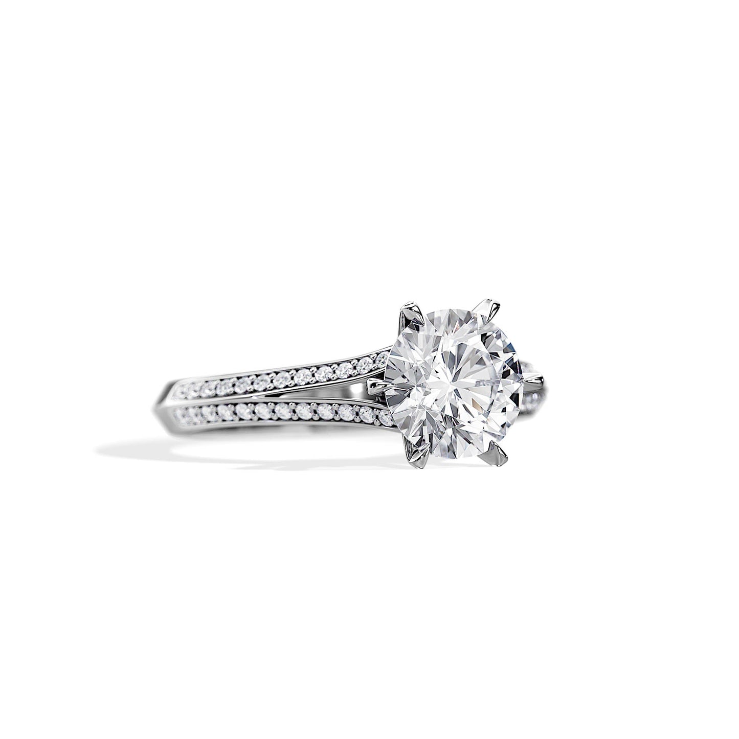 2.0 CT Round Cut Moissanite Split Shank Engagement Ring