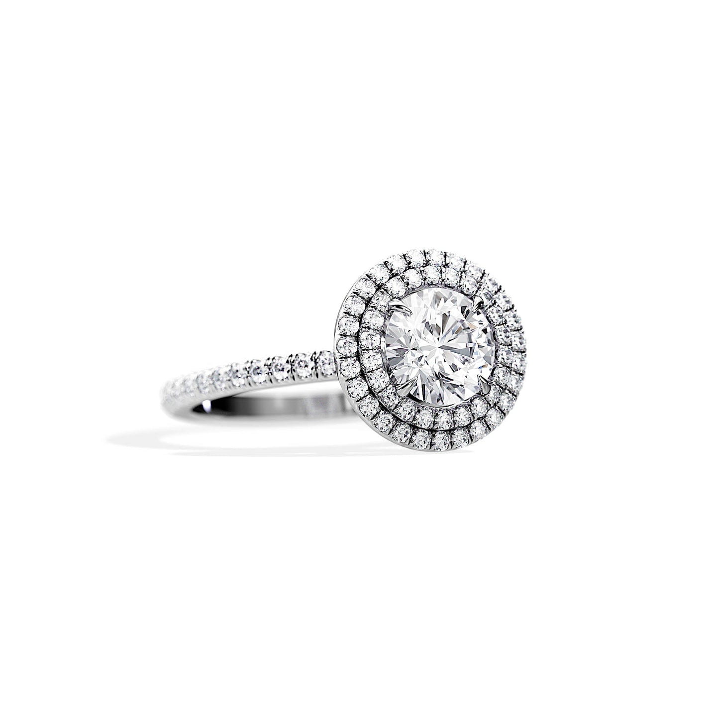 1.0 CT Round Cut Moissanite Double Halo & Pave Engagement Ring