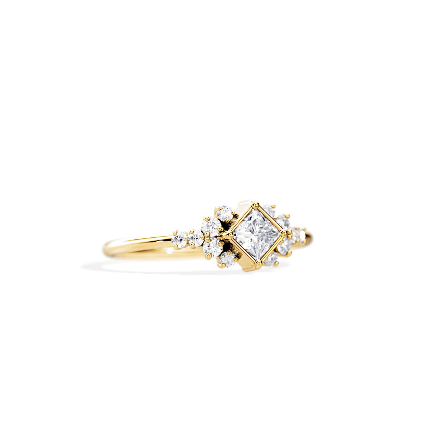 0.40 CT Princess Cut Moissanite Cluster Style Engagement Ring
