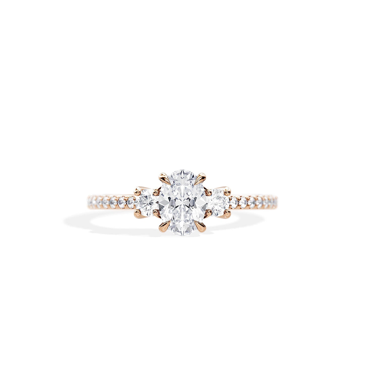 1.0 CT Three Stone Oval Cut Moissanite Pave Engagement Ring