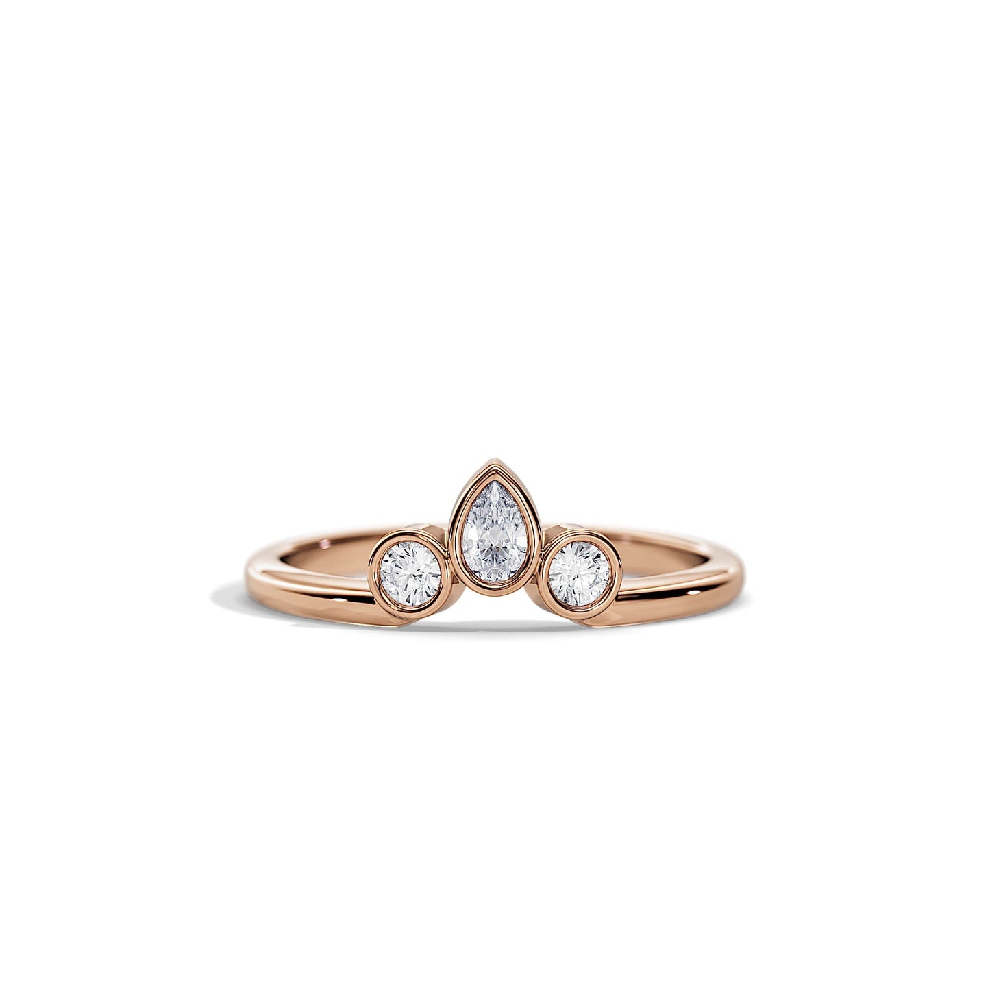 0.40 TCW Round & Pear Three Stone Moissanite Wedding Band