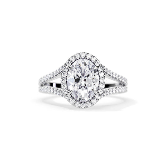 3.0 CT Oval Cut Moissanite Halo Split Shank Pave Engagement Ring