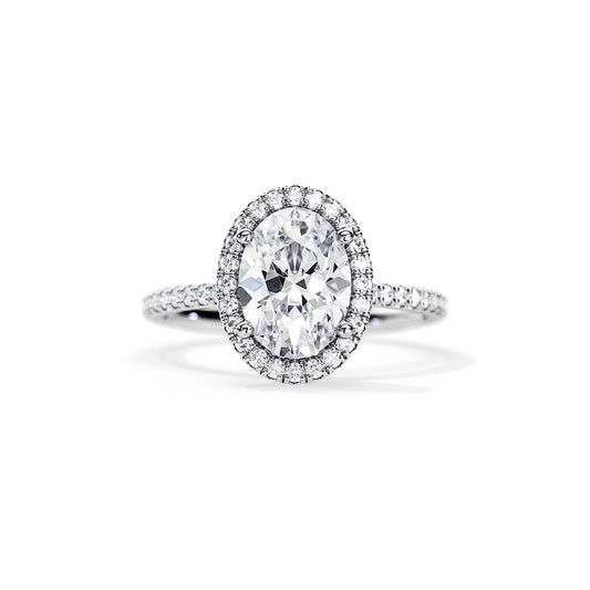 3.0 CT Oval Moissanite Halo & Pave Setting Engagement Ring