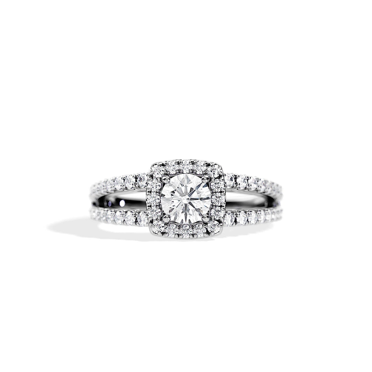0.50 CT Round Cut Moissanite Halo Split Shank Engagement Ring