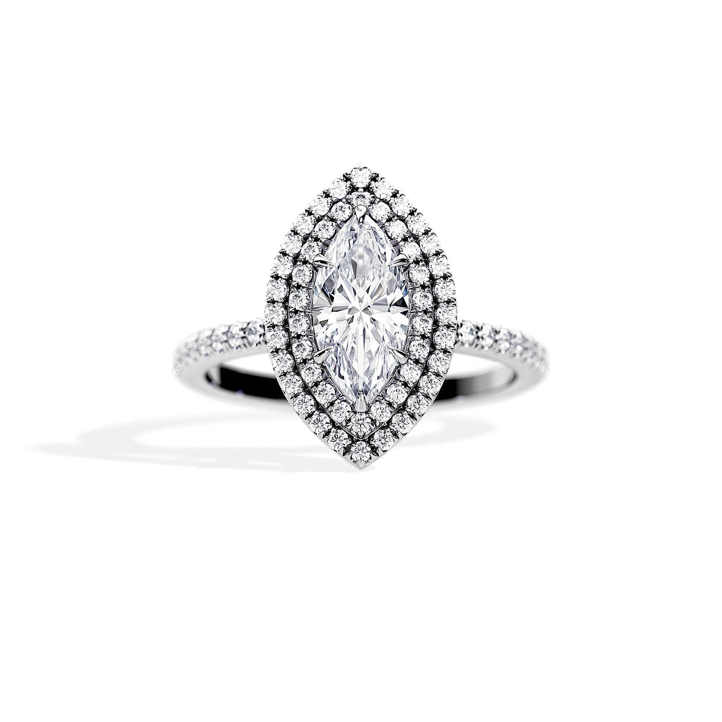 3.0 CT Marquise Cut Moissanite Double Halo & Pave Engagement Ring