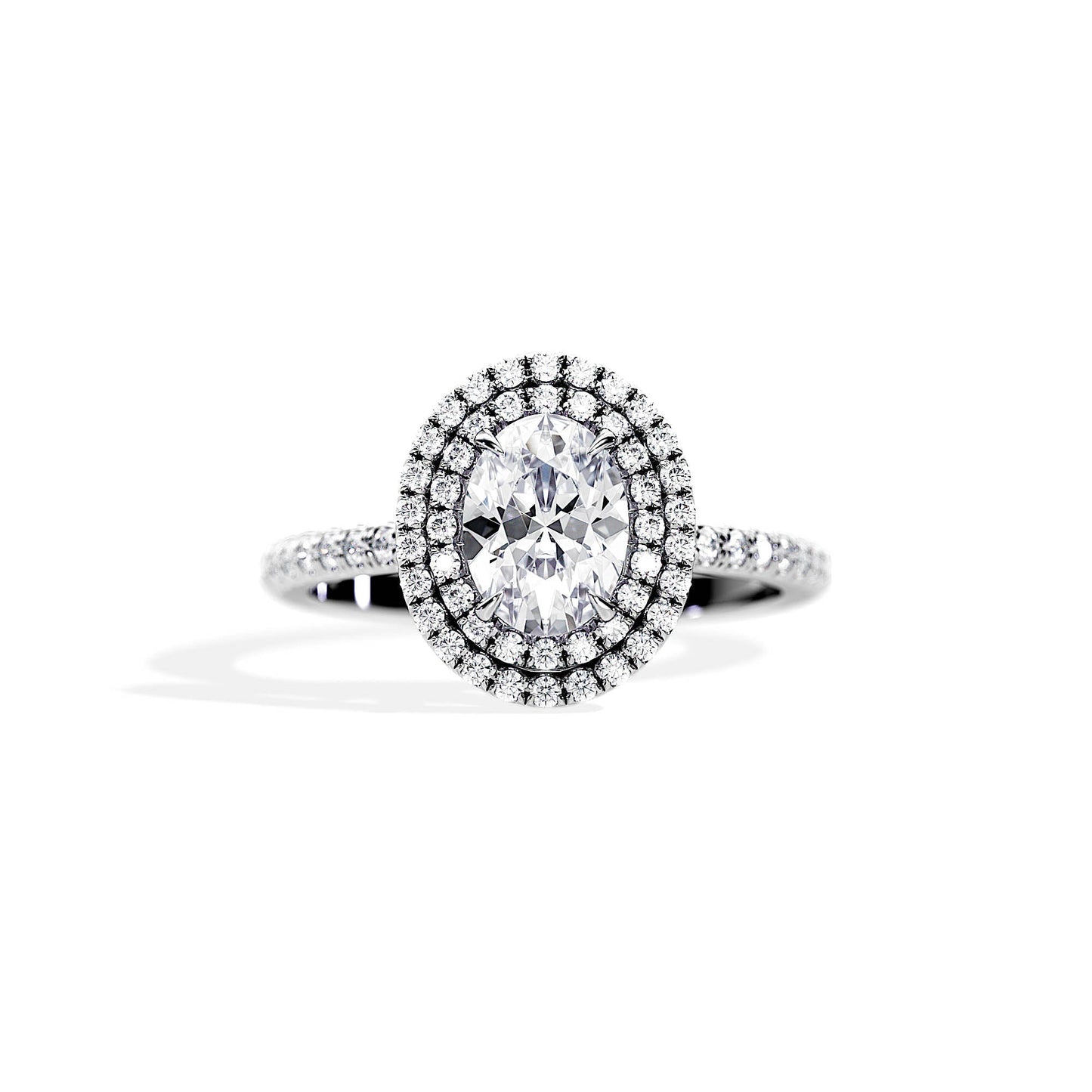 1.0 CT Oval Cut Moissanite Double Halo & Pave Engagement Ring