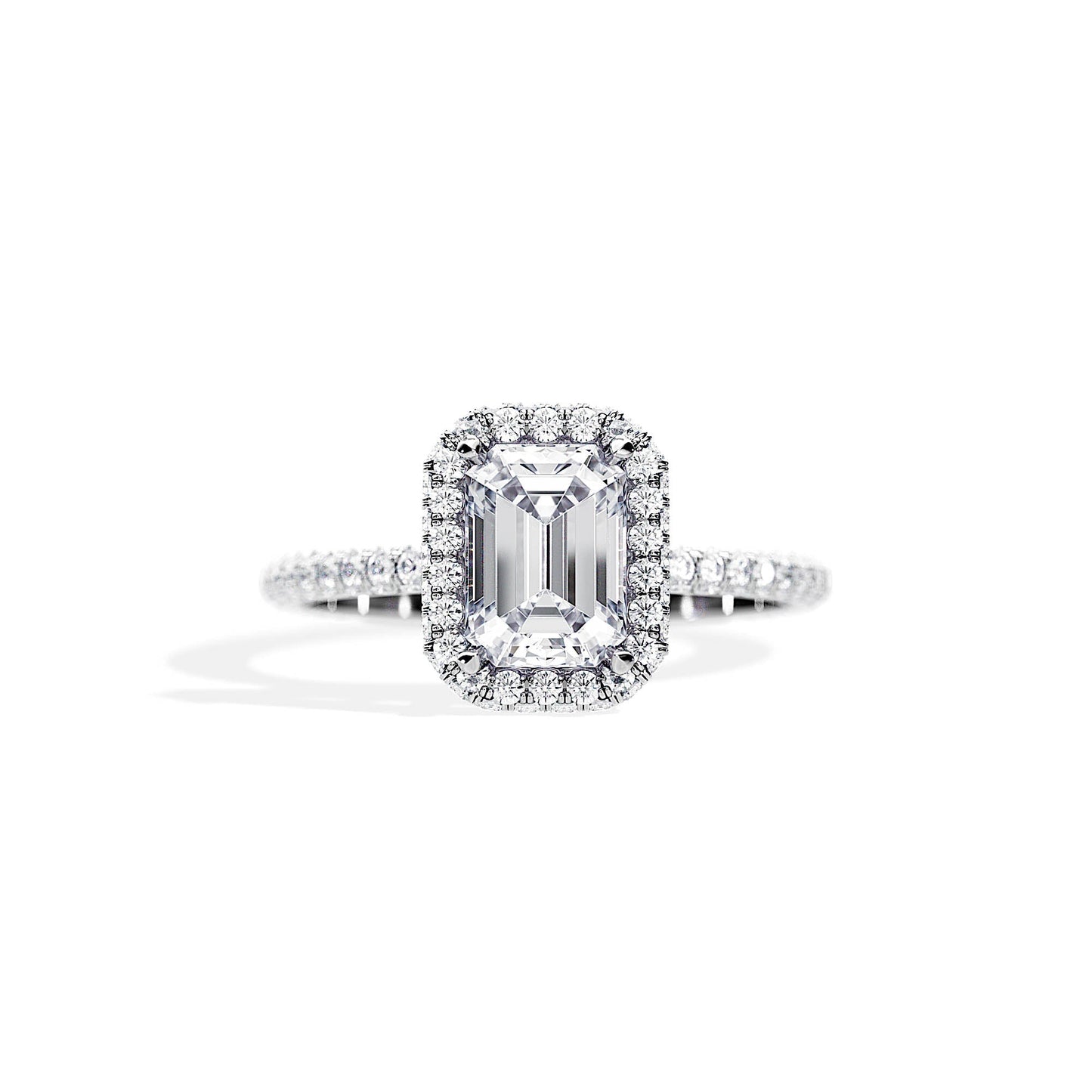 1.75 CT Emerald Cut Halo & Pave Moissanite Engagement Ring