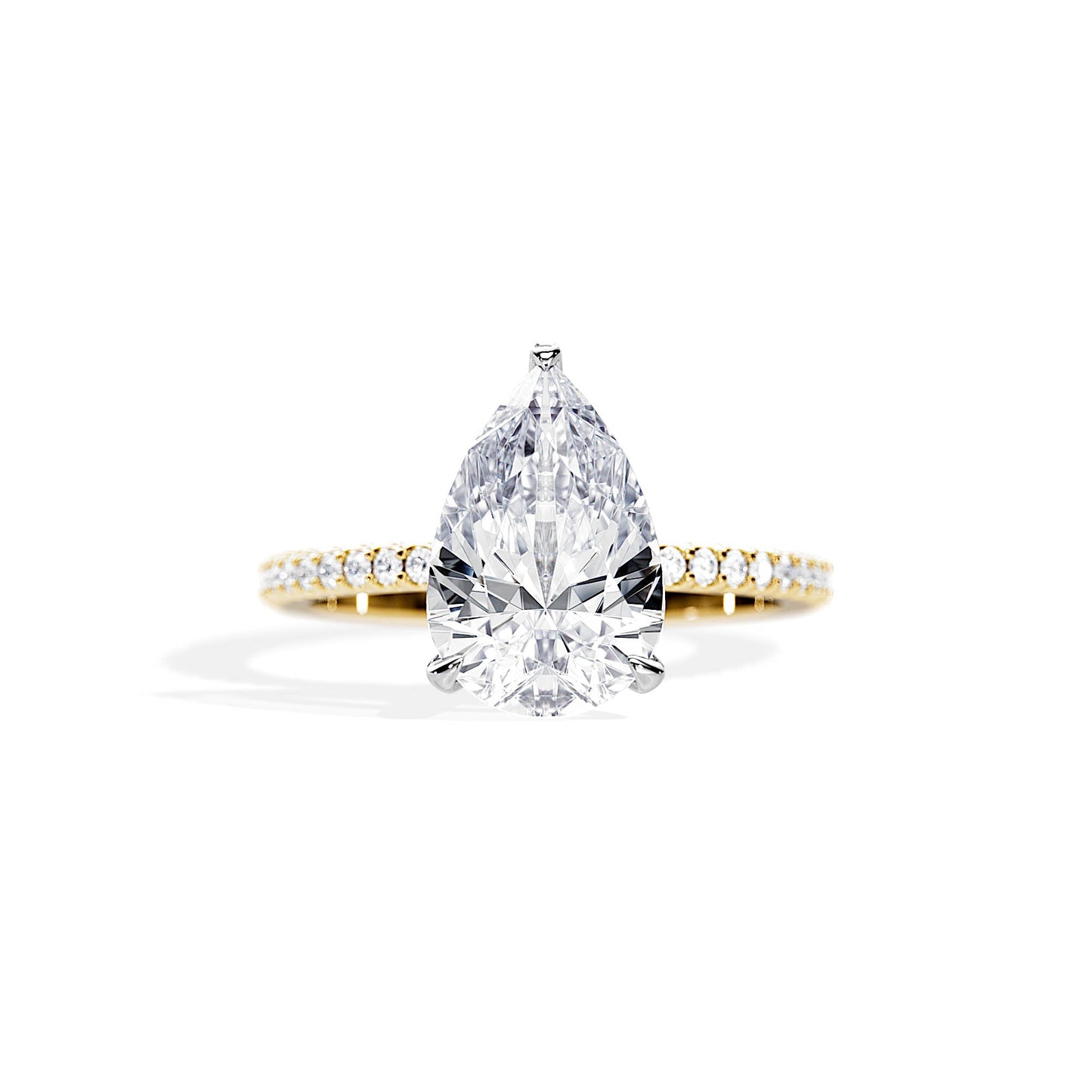 3.0 CT Pear Cut Moissanite Hidden Halo & Pave Setting Engagement Ring