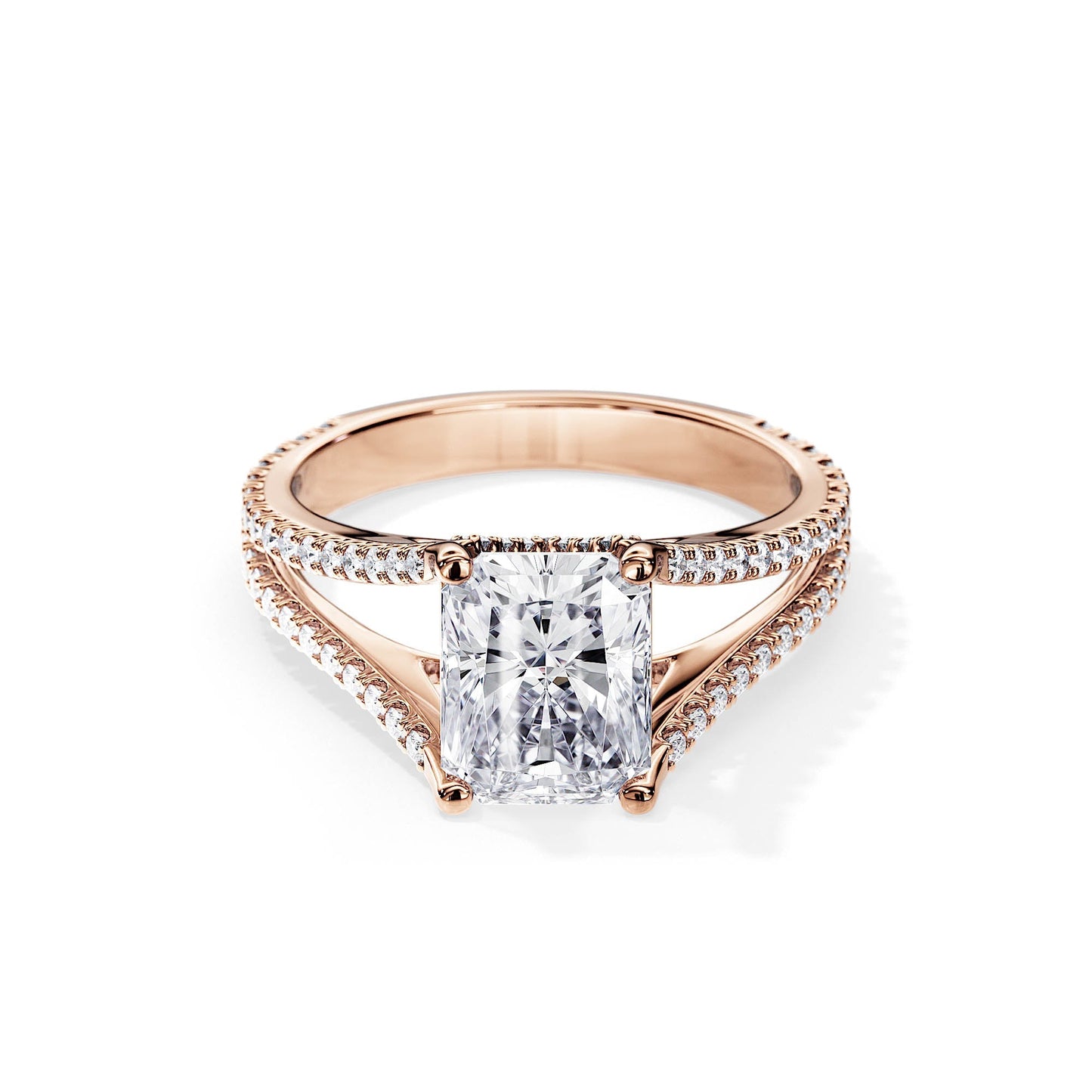 2.70 CT Radiant Cut Moissanite Hidden Halo Split Shank Engagement Ring