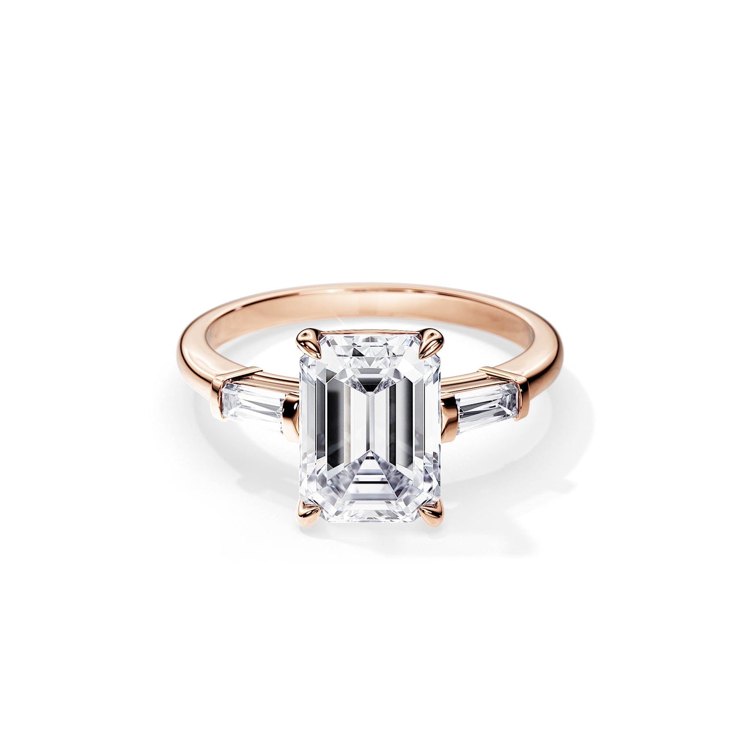 3.50 CT Three Stone Emerald Cut Moissanite Engagement Ring