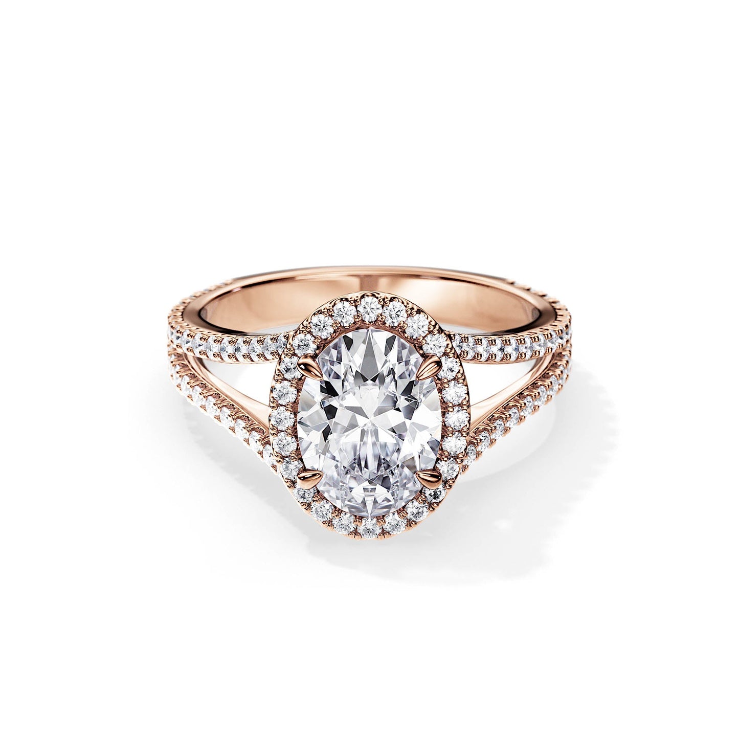 3.0 CT Oval Cut Moissanite Halo Split Shank Pave Engagement Ring